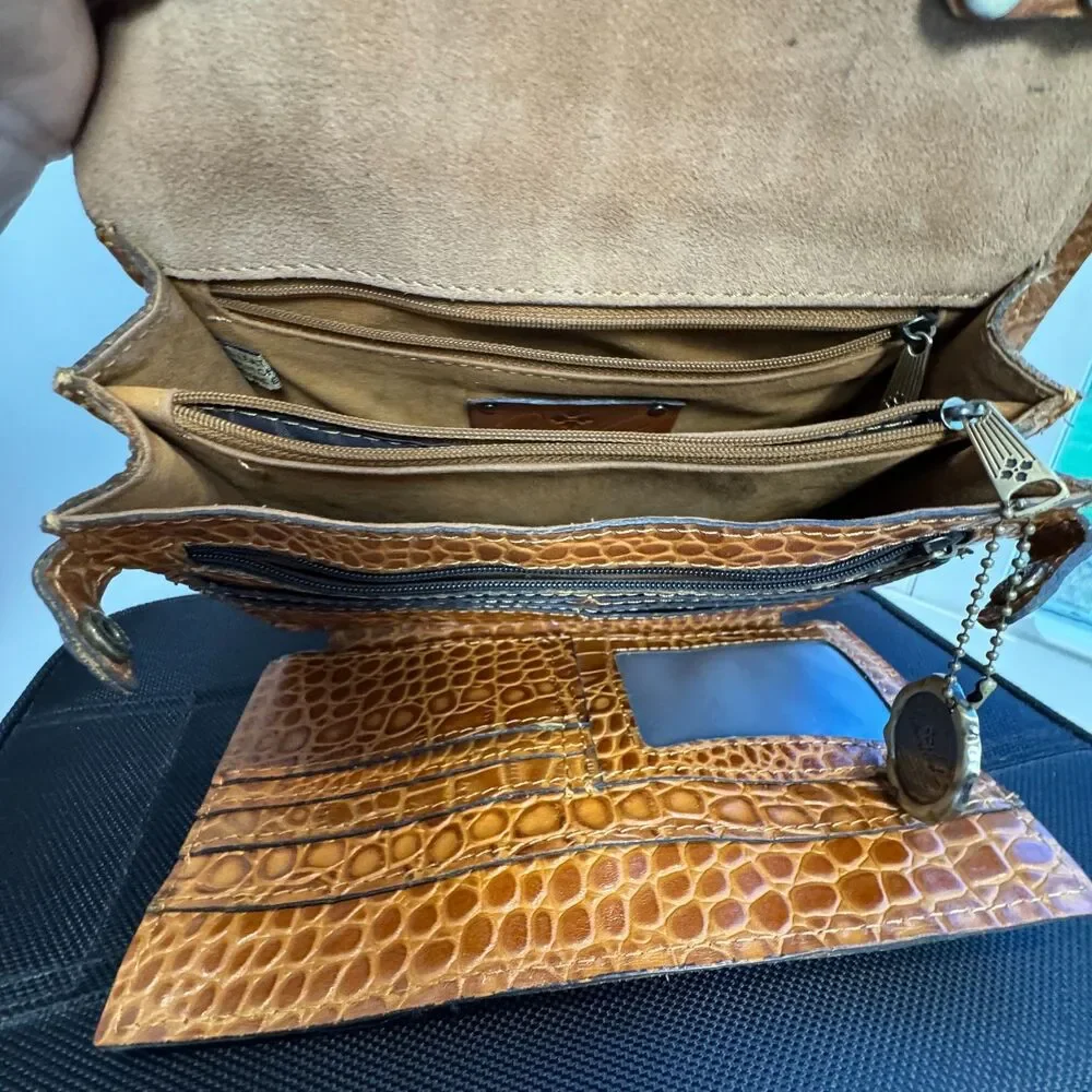 Patricia Nash Cerrelli Crossbody Cognac Croc Leather Floret Lock Wallet Bag